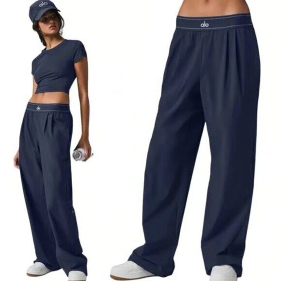 ALO Yoga Pants - Alo Navy Blue Wide Leg Suit Up Trouser Pants